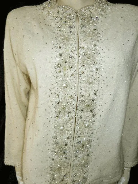 *  FROM MY OWN PERSONAL COLLECTION - FROM MY OWN PERSONAL COLLECTION - VINTAGE  VALENTINA LTD. RHINESTONE, PEARL & BEADED SWEATER