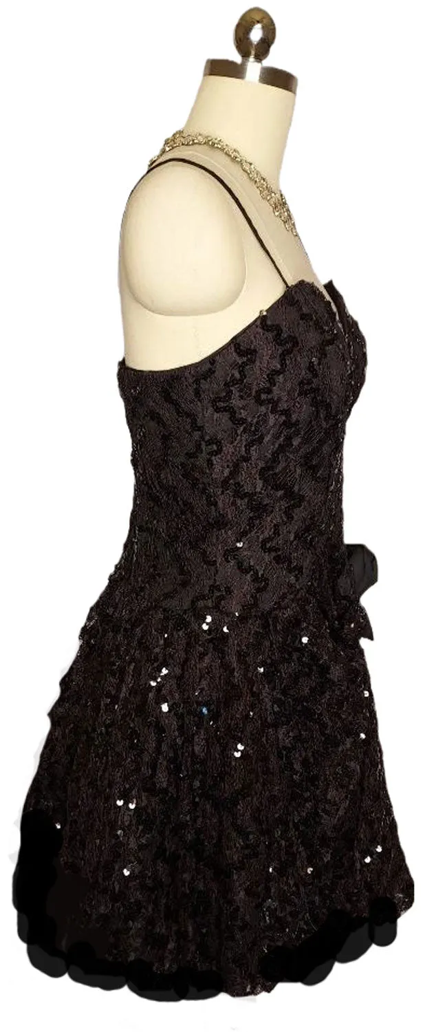 *  VINTAGE BLACK AFTER FIVE BY JULIE DUROCHE SPARKLING SEQUIN BALLOON PARTY DRESS