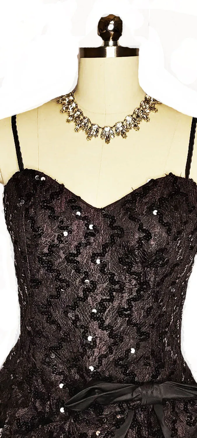 *  VINTAGE BLACK AFTER FIVE BY JULIE DUROCHE SPARKLING SEQUIN BALLOON PARTY DRESS