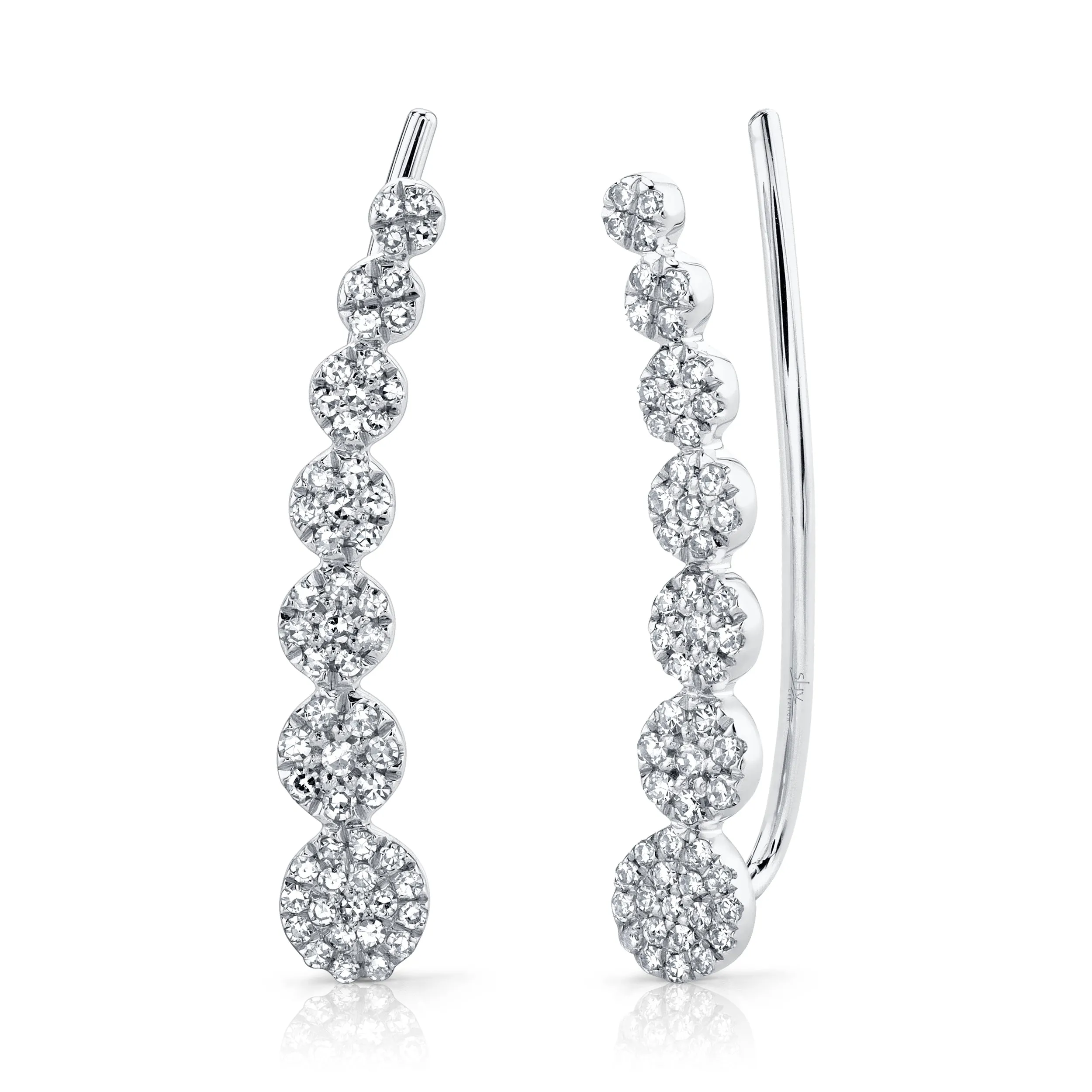 14K White Gold Descending Pave Circle Earrings