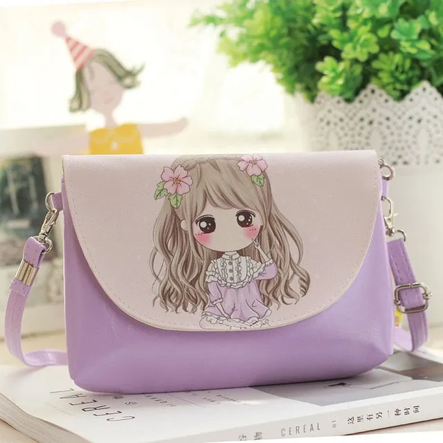 2018 Kids Shoulder Bags Children Girls Messenger Bag Cartoon Printing Princess Handbag Mini Pu