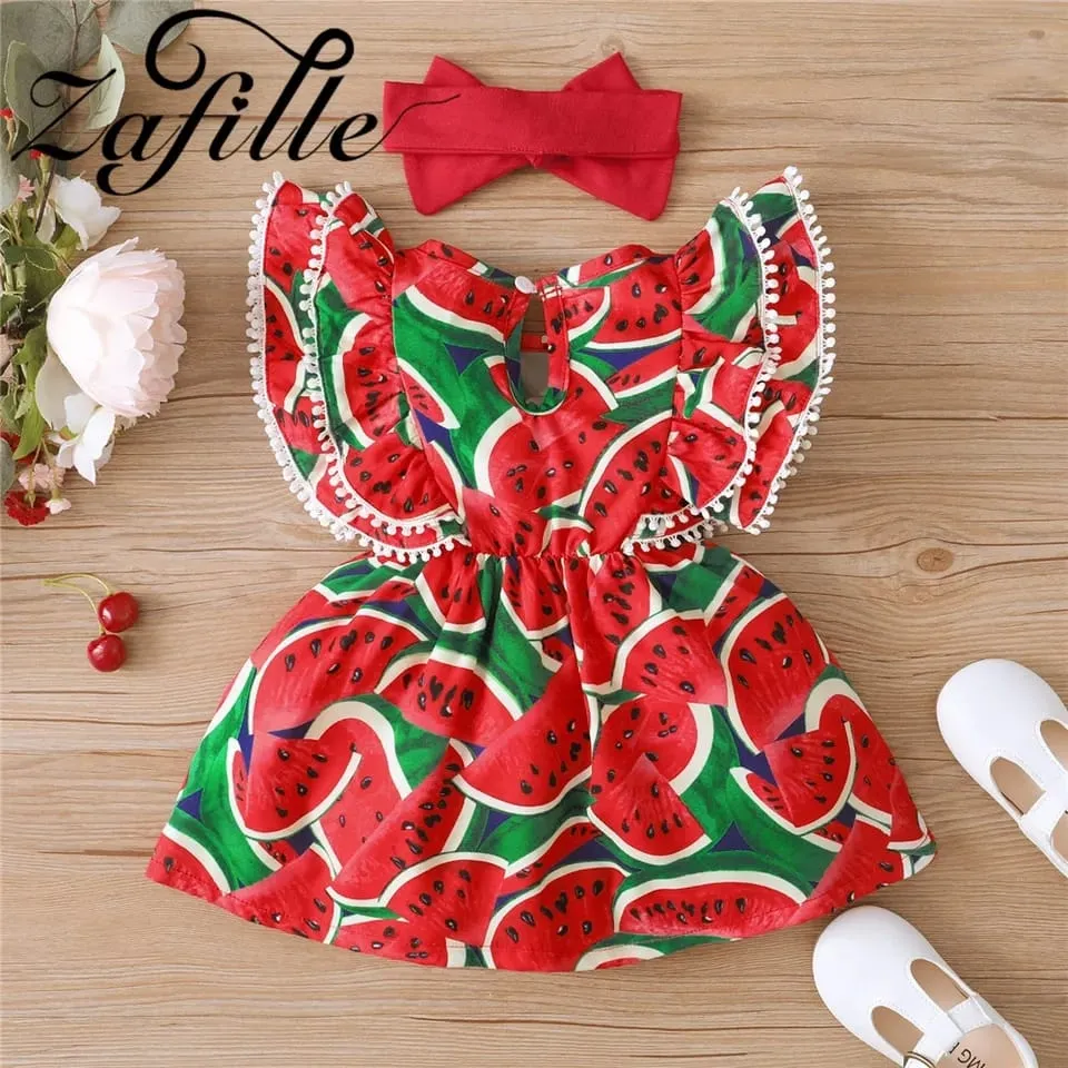 2Pcs Toddler Girls Watermelon Outwear Baby Dresses Kids Girls Clothing Party Outfits Sweet Baby's Suits Children Dress 3Y 20345704