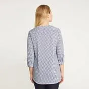 3/4 Sleeve Flocked Dot & Stripe Shirt