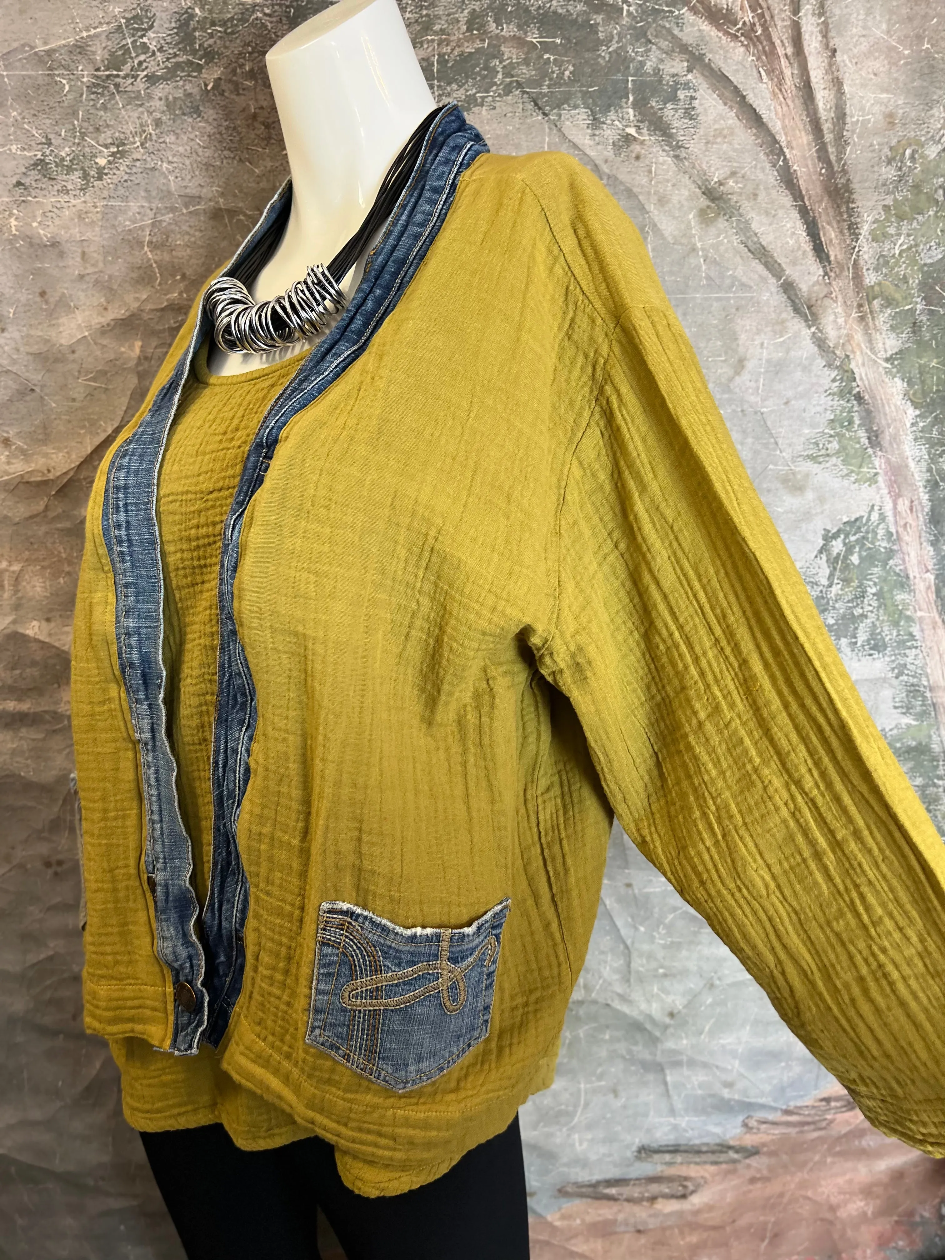 5223 Melaney Denim Mix Cardigan-Ochre