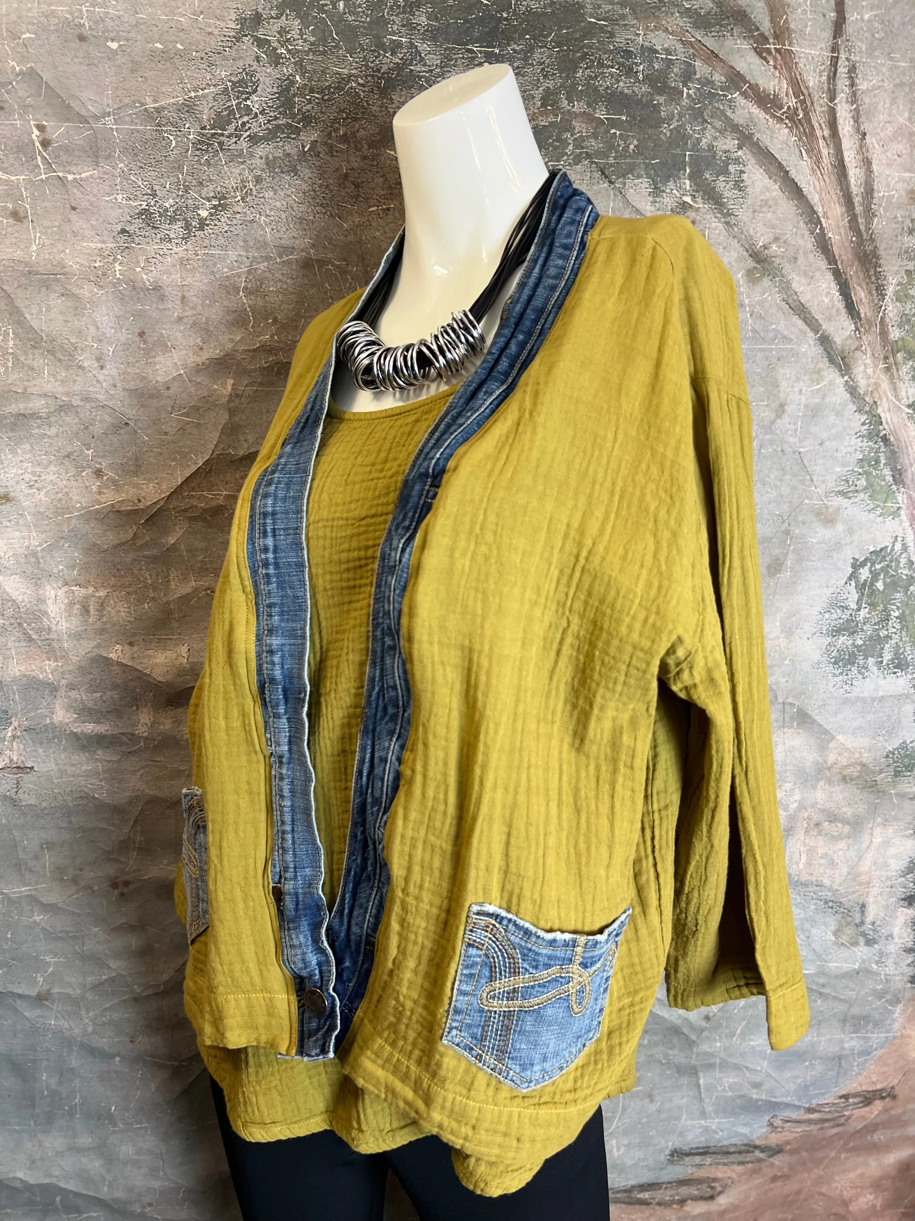 5223 Melaney Denim Mix Cardigan-Ochre