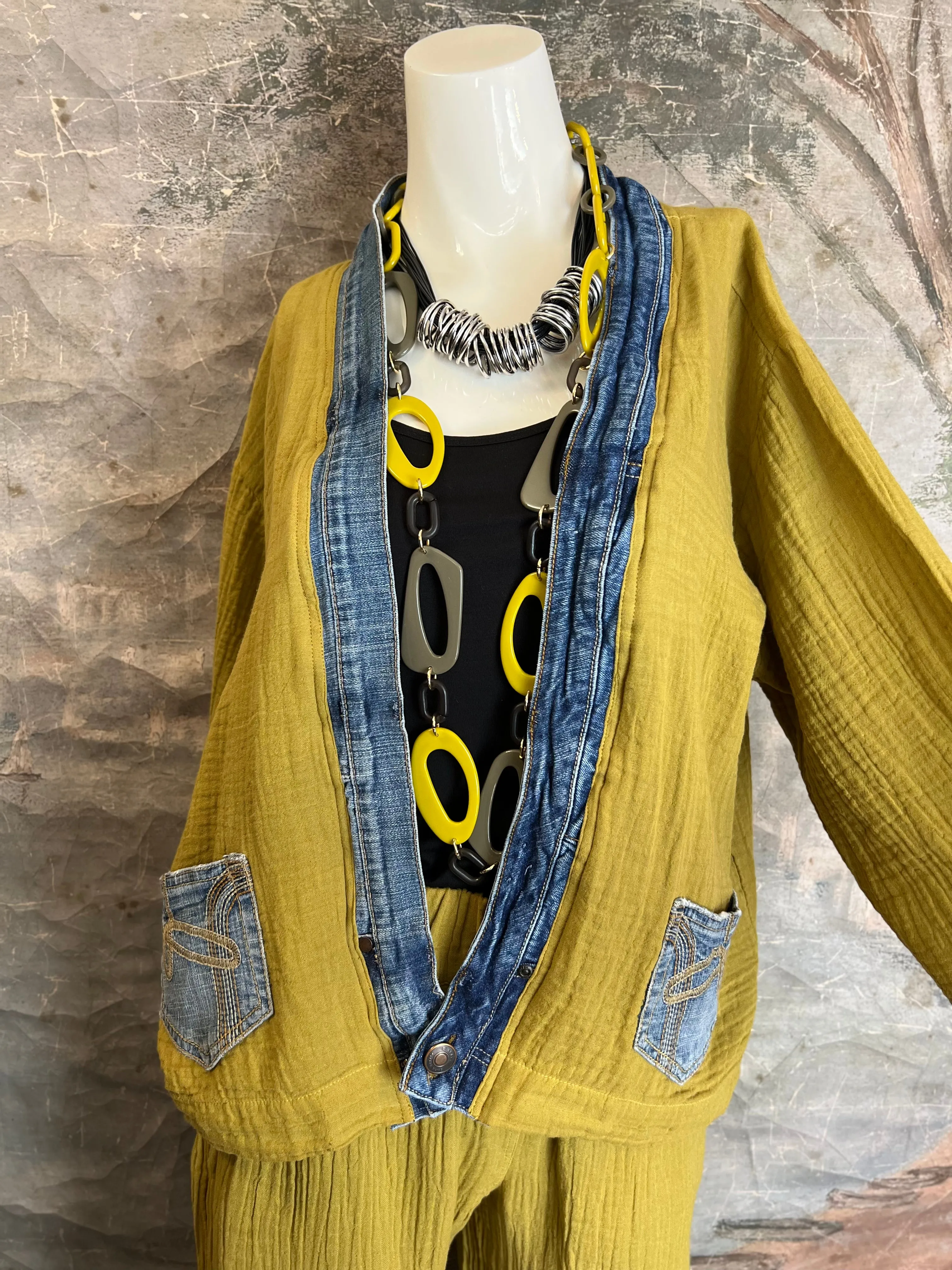 5223 Melaney Denim Mix Cardigan-Ochre