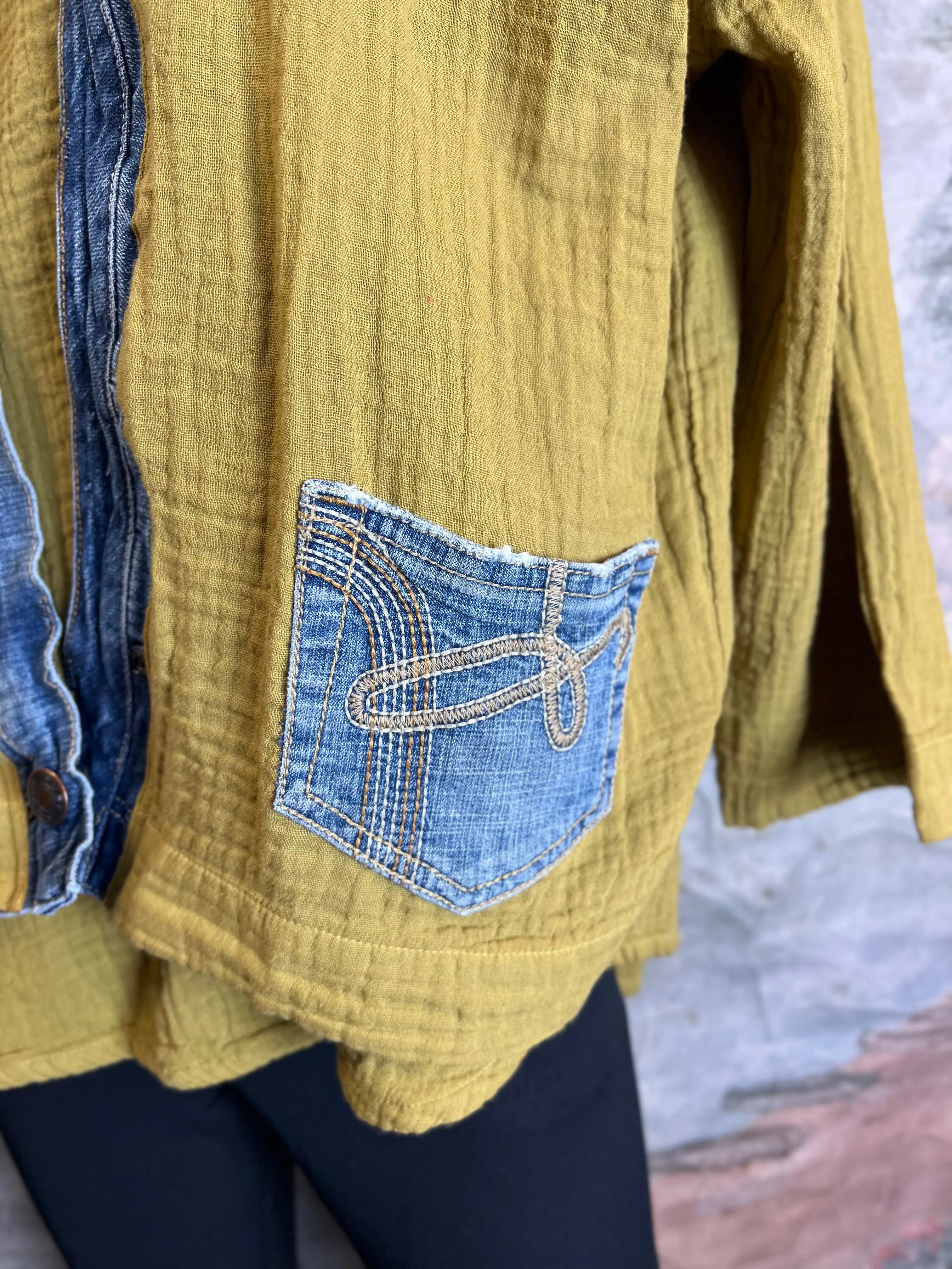 5223 Melaney Denim Mix Cardigan-Ochre