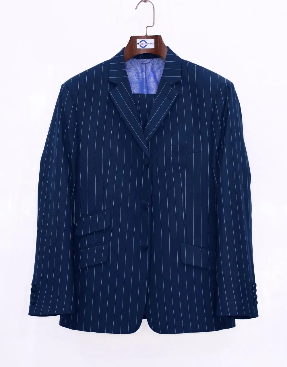 60s Mod Style Navy Blue Pinstripe Suit