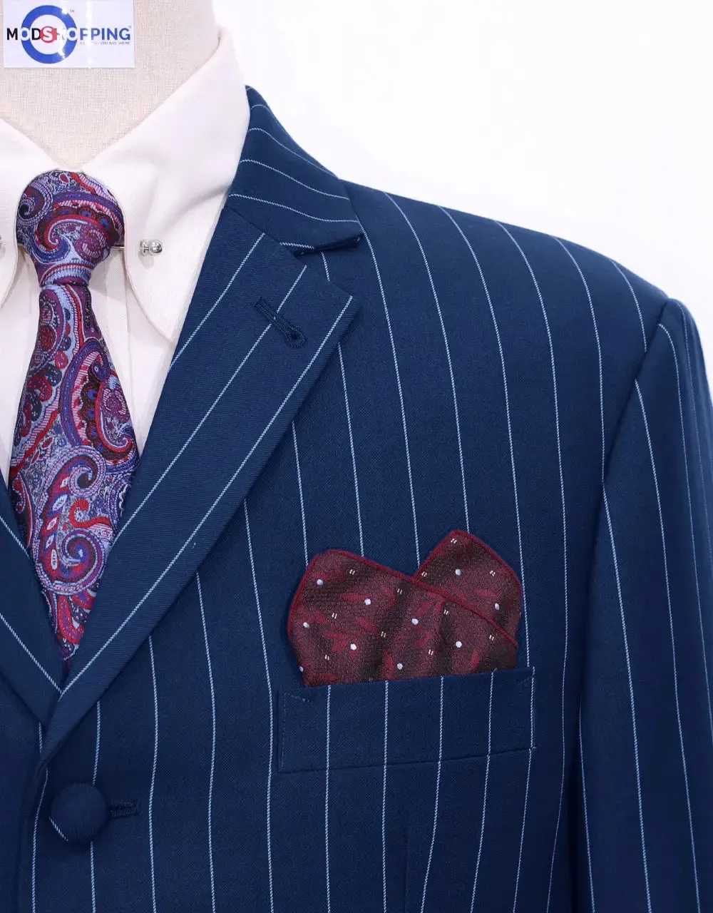 60s Mod Style Navy Blue Pinstripe Suit