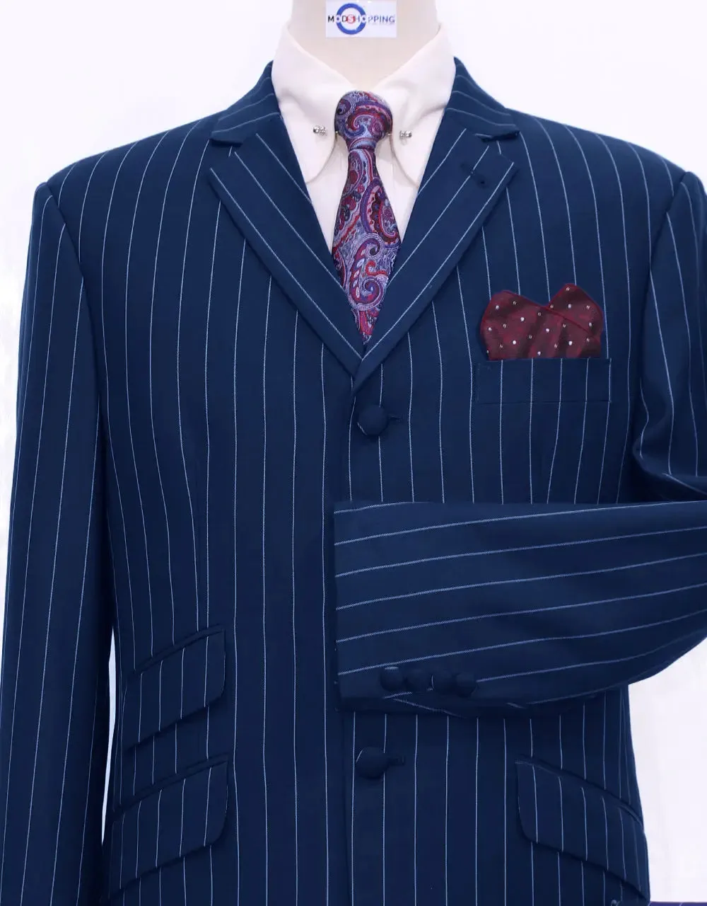 60s Mod Style Navy Blue Pinstripe Suit