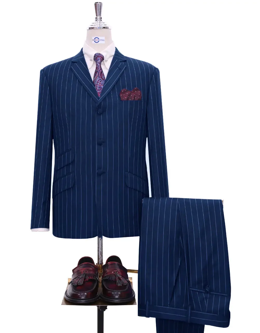 60s Mod Style Navy Blue Pinstripe Suit