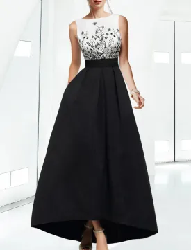 A-Line Evening Gown Beautiful Back Dress Formal Evening Asymmetrical Sleeveless Boat Neck Fall Wedding Guest Satin with Appliques