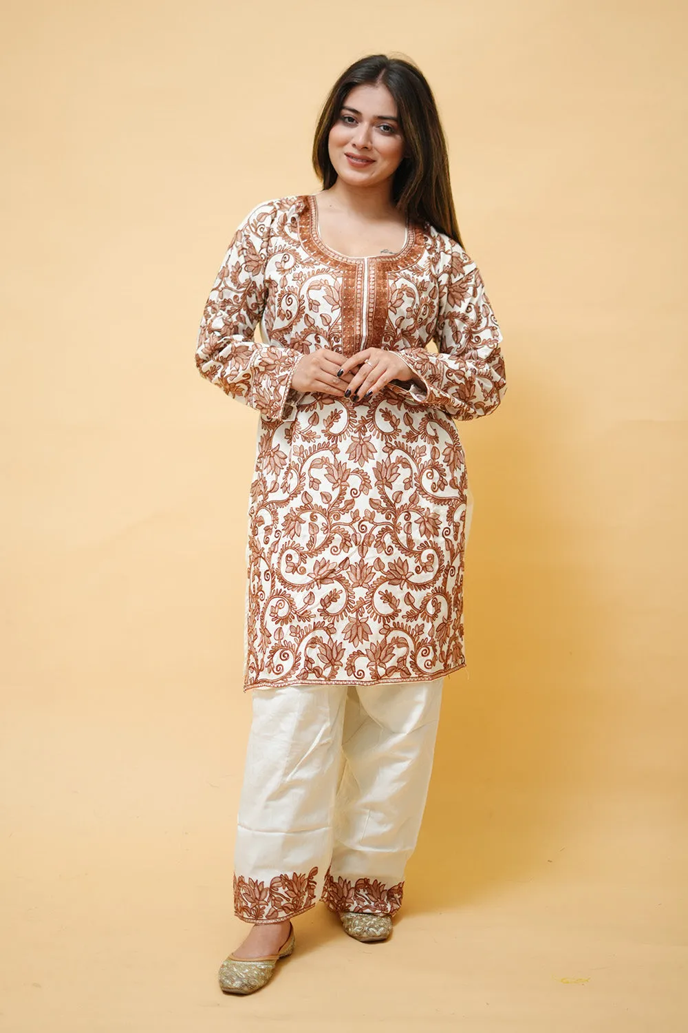 Aari Work Stitched  Salwar Kameez With  Heavy Jaal Pattern.