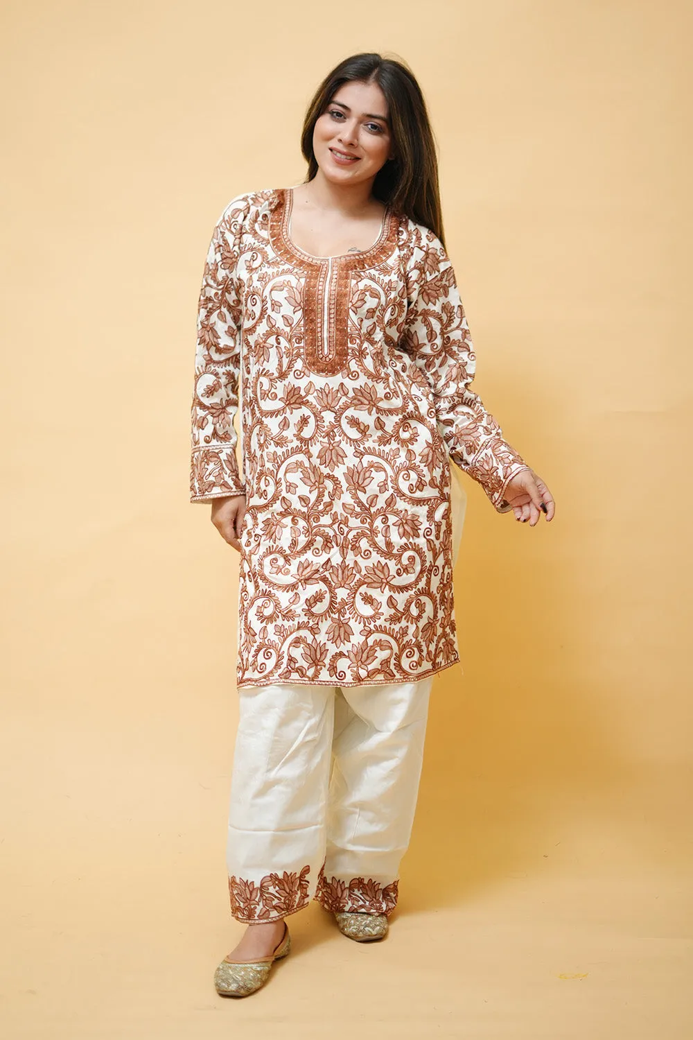 Aari Work Stitched  Salwar Kameez With  Heavy Jaal Pattern.