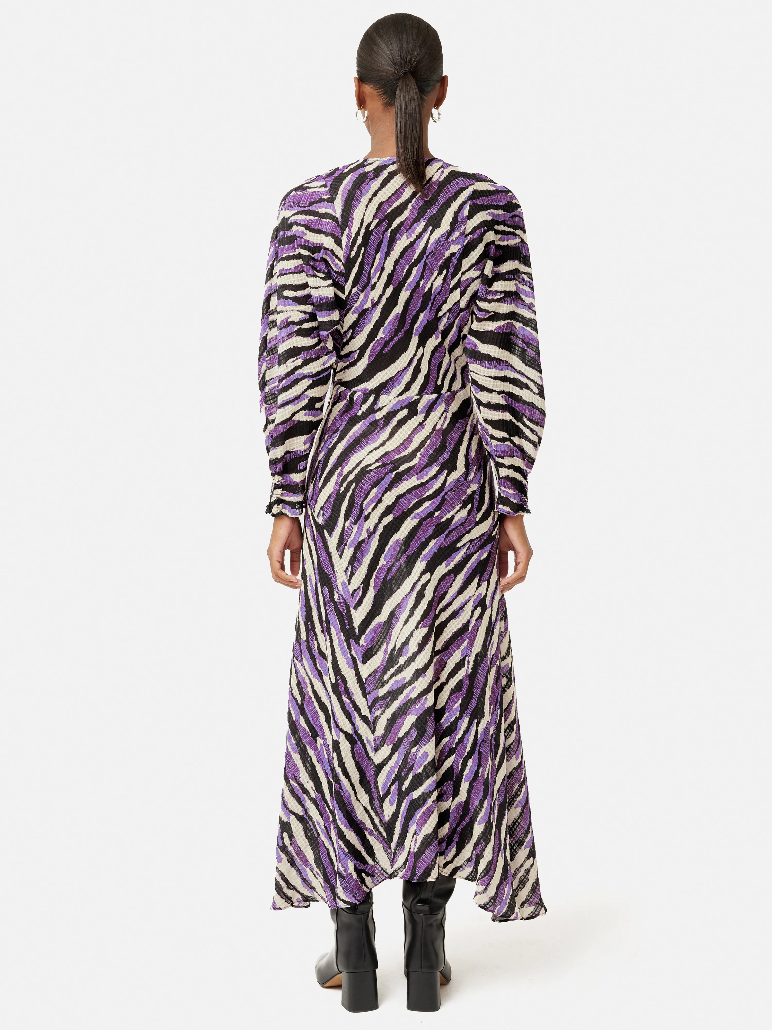 Abstract Zebra Silk Linen Midi Dress | Purple