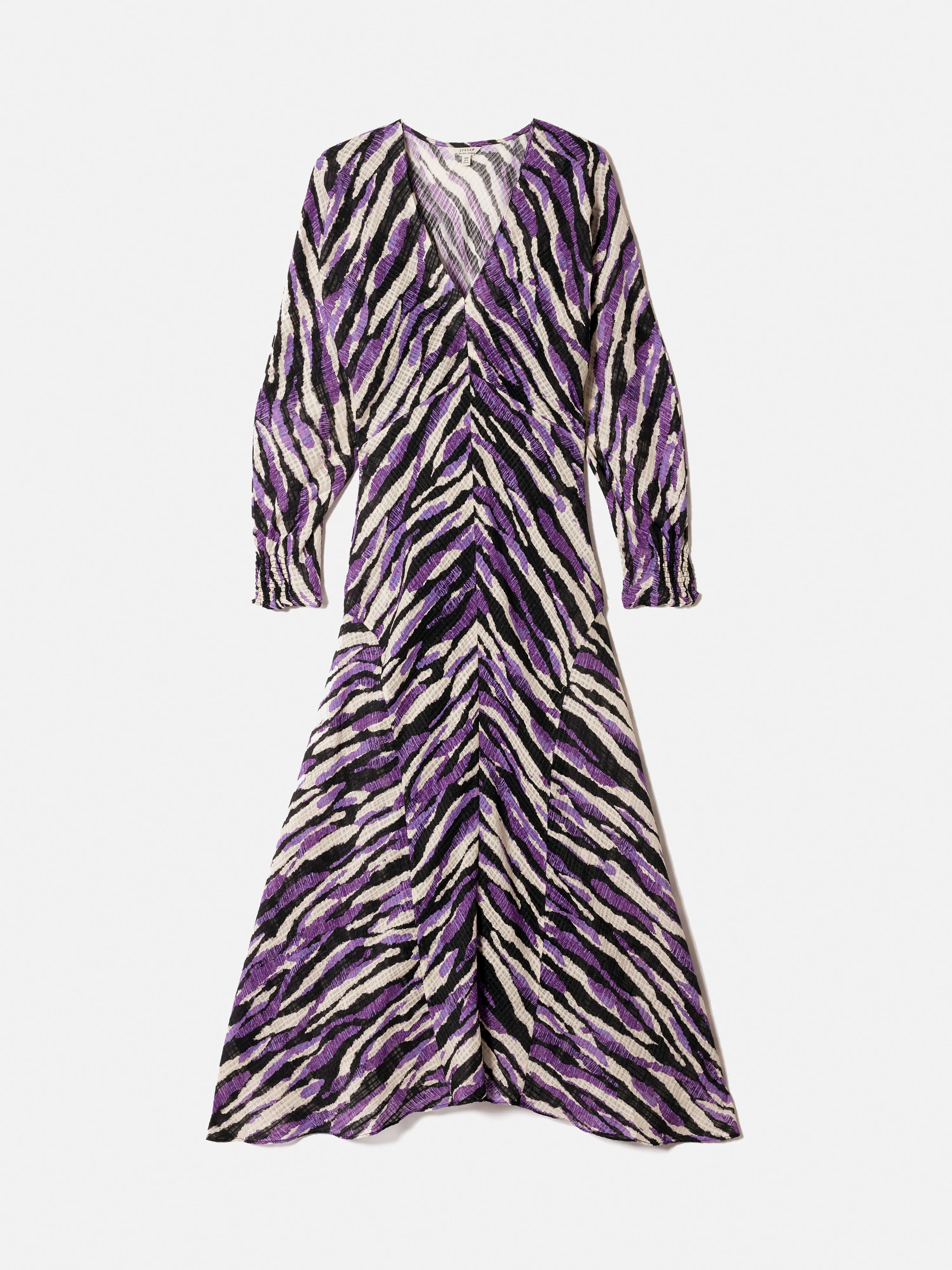 Abstract Zebra Silk Linen Midi Dress | Purple