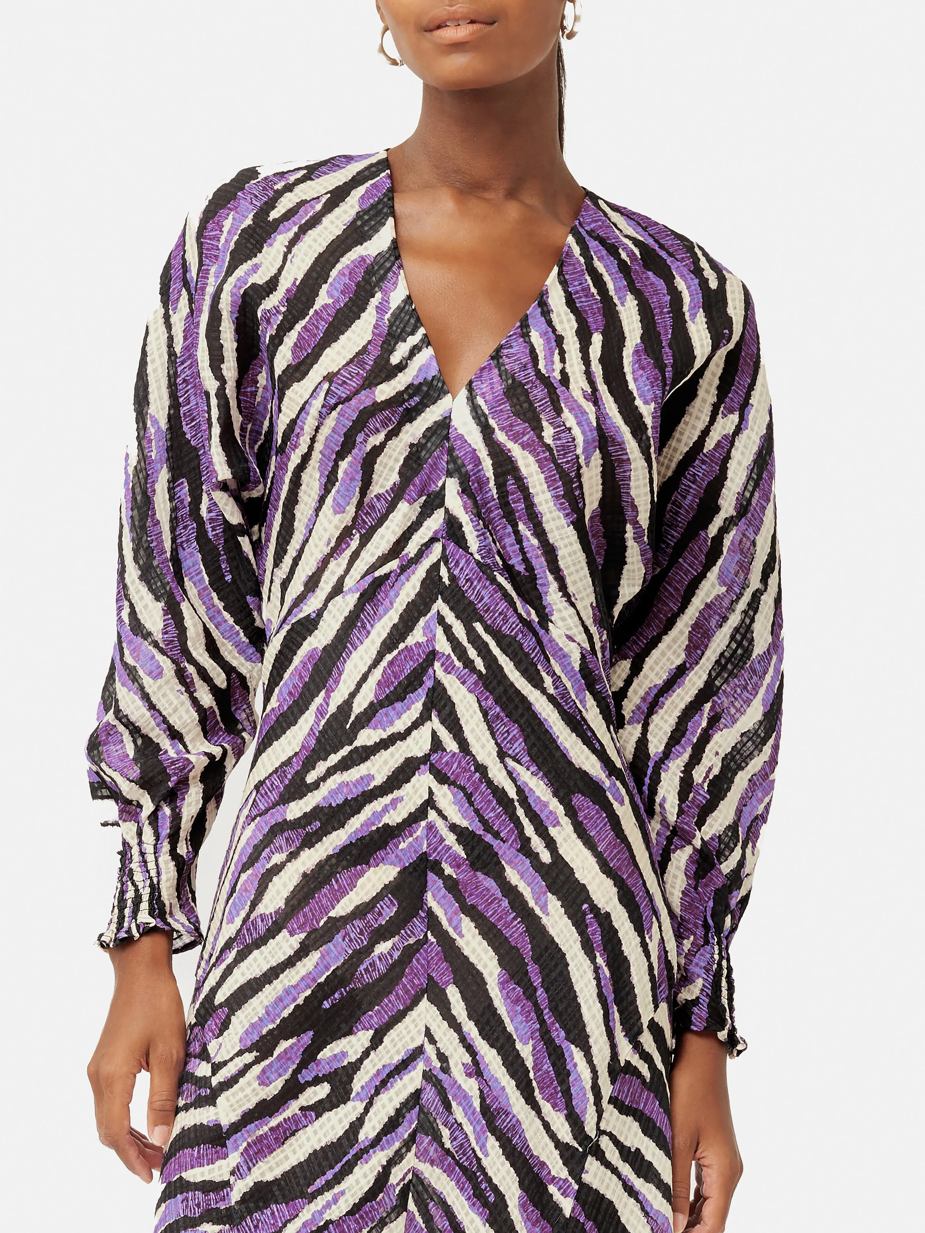 Abstract Zebra Silk Linen Midi Dress | Purple