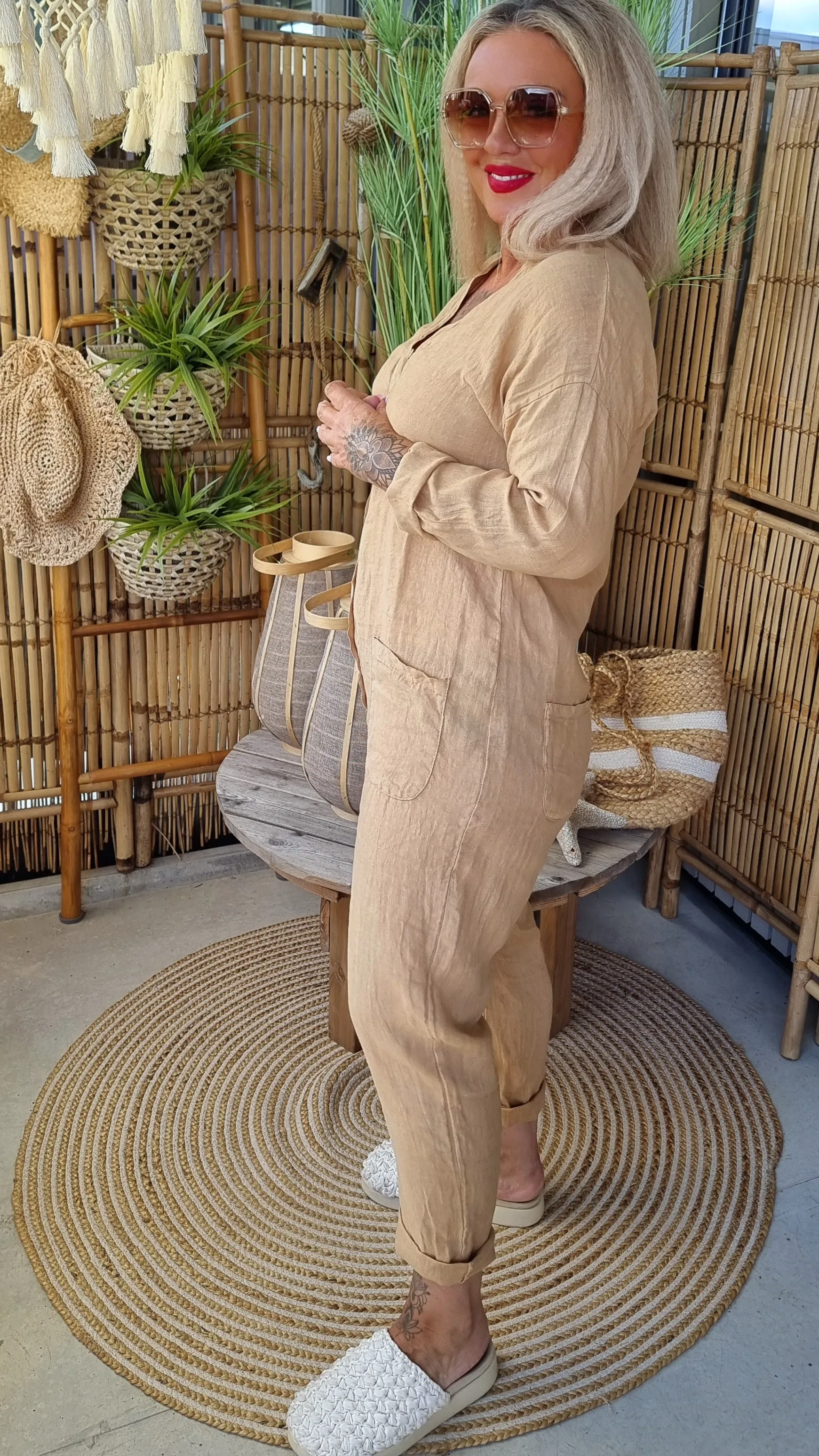 Alwa Linen Jumpsuit Camel