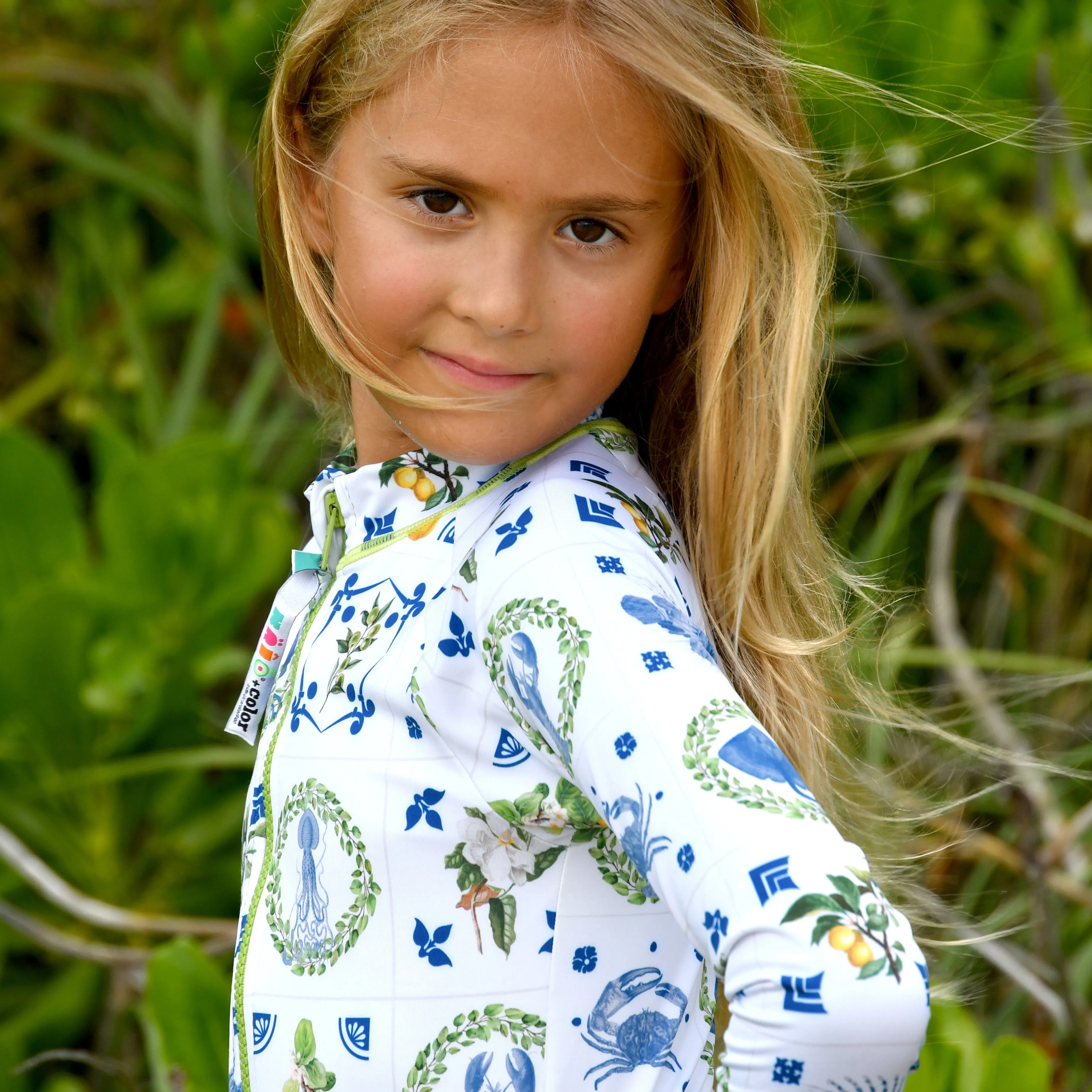 Amalfi Coast Girls Long Sleeve Bodysuit Rash Guard With Zipper