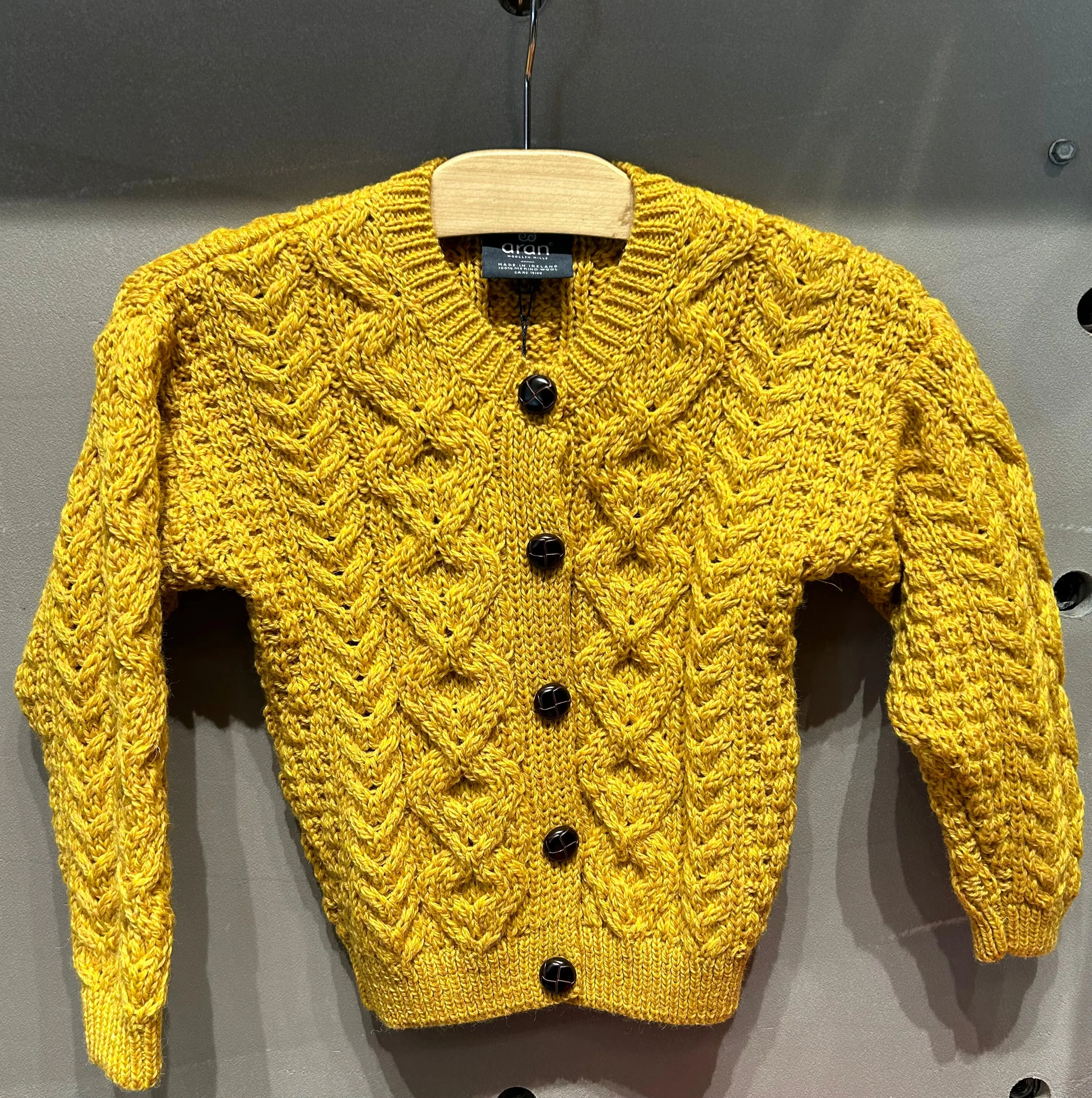 Aran - Children's Traditional Lumber Cardigan - Yellow