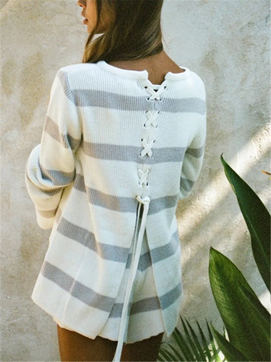 Back Strap Striped Knit Suits