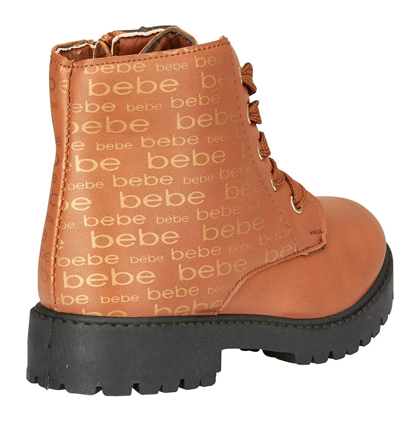 bebe Toddler Girls PU Lace up Combat Boots Comfort Slip-On Mid-Calf Short Shoes