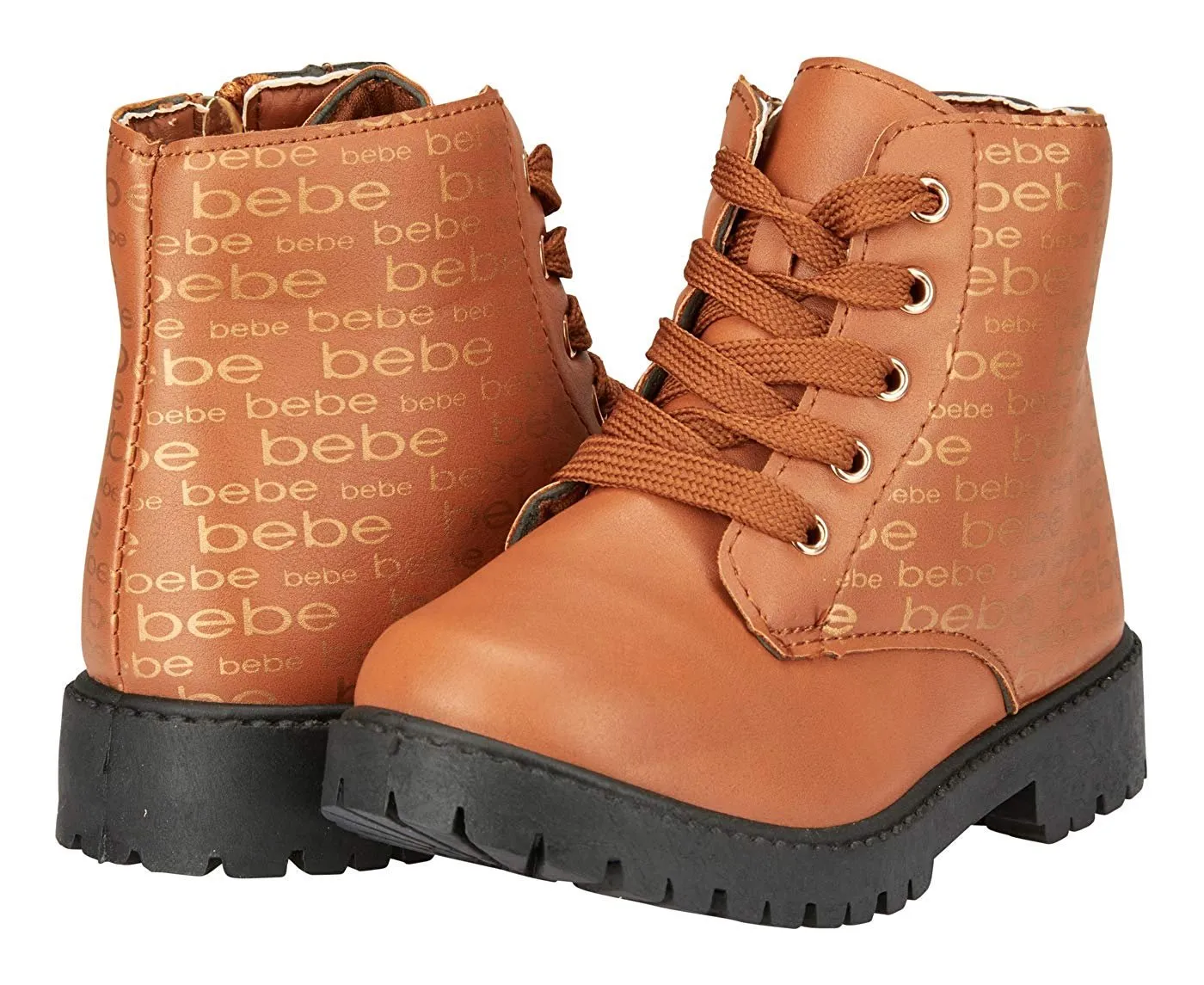 bebe Toddler Girls PU Lace up Combat Boots Comfort Slip-On Mid-Calf Short Shoes