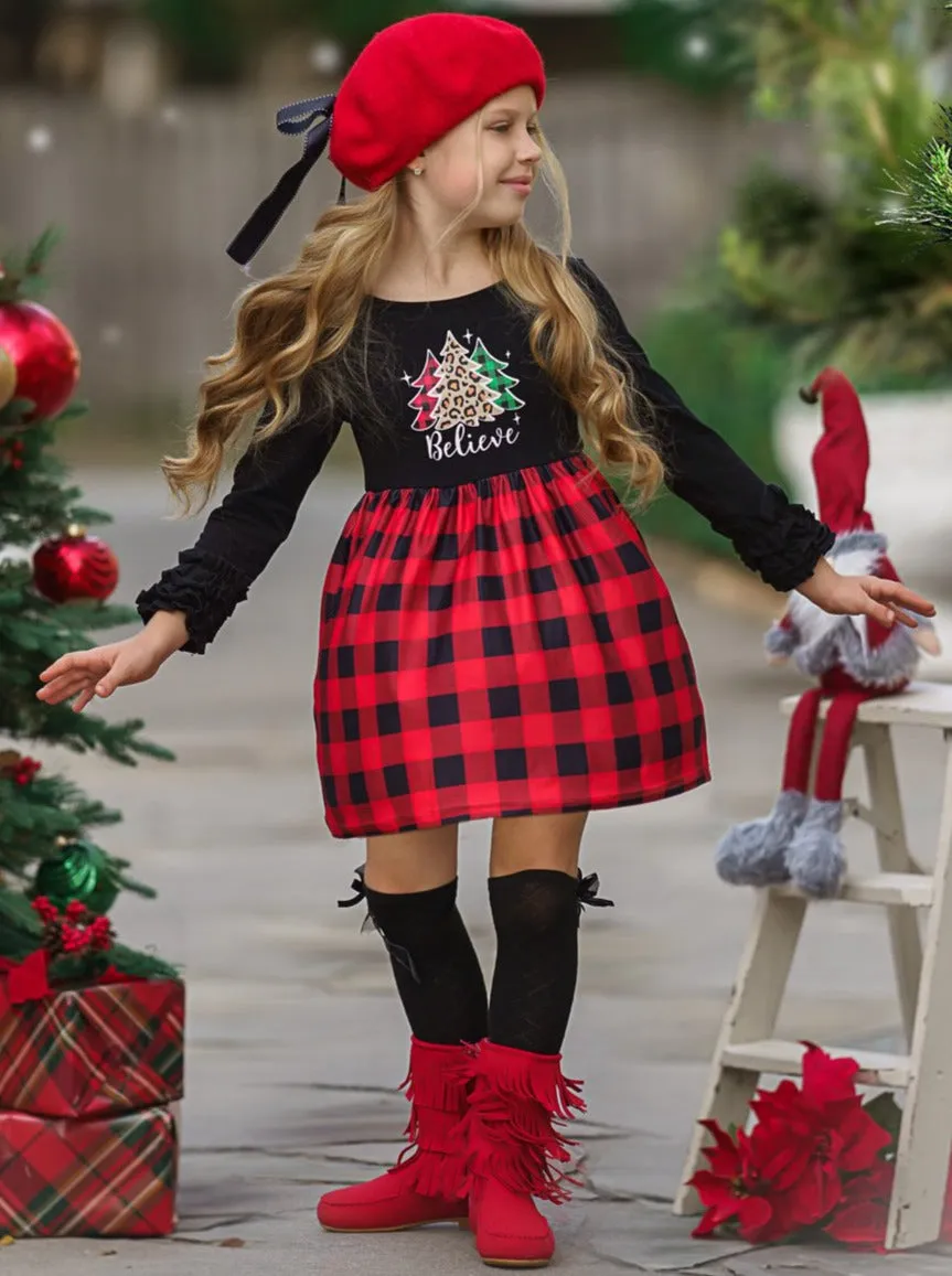 Believe Long Sleeved Plaid Dress