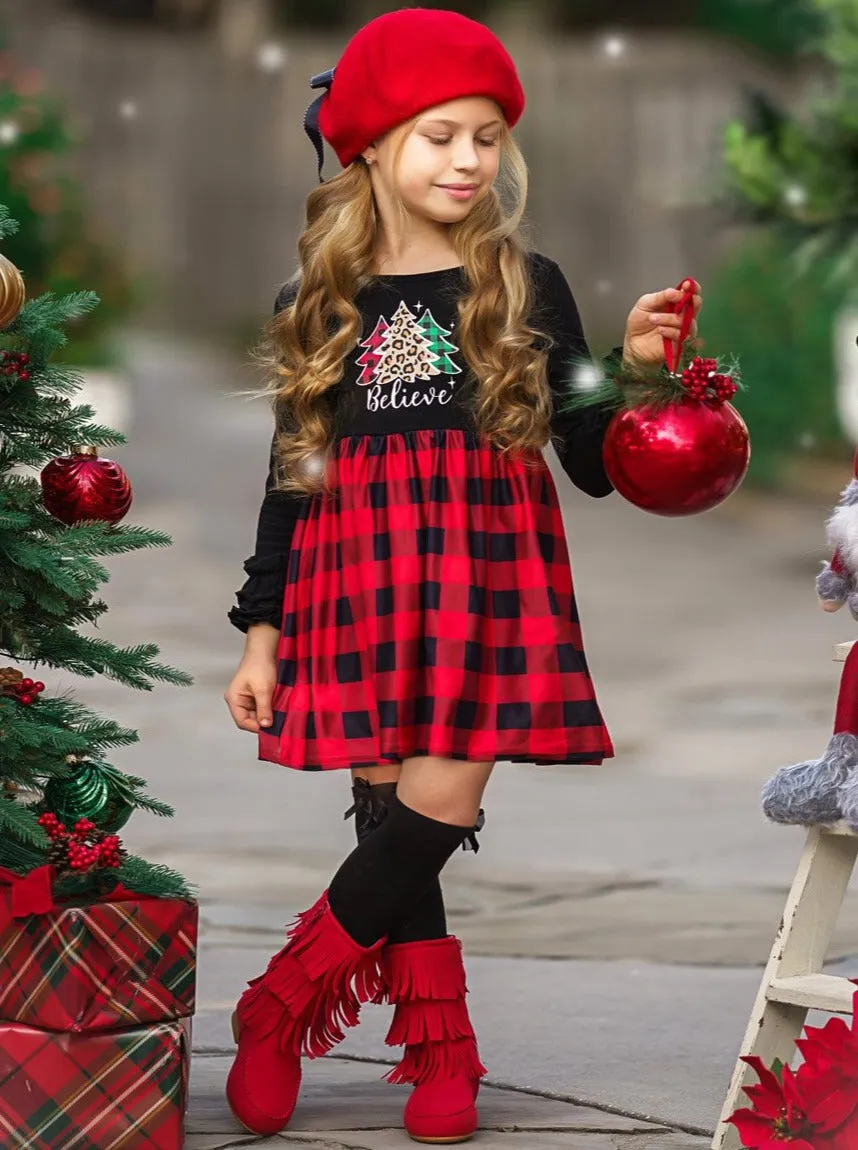 Believe Long Sleeved Plaid Dress