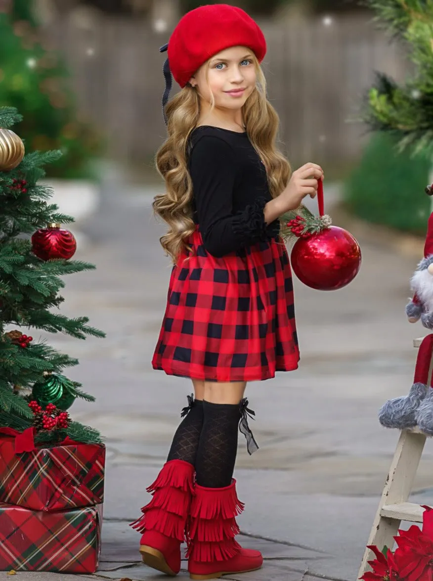 Believe Long Sleeved Plaid Dress