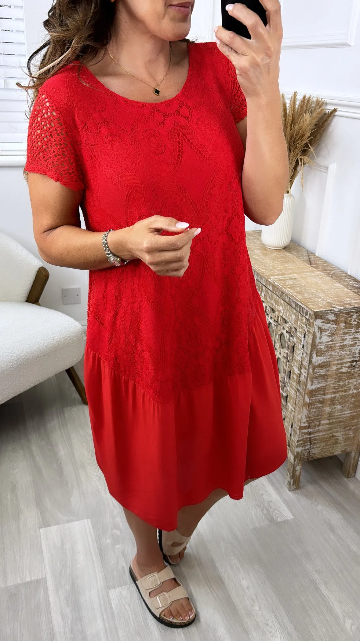 Bethann Red Lace Tunic Dress