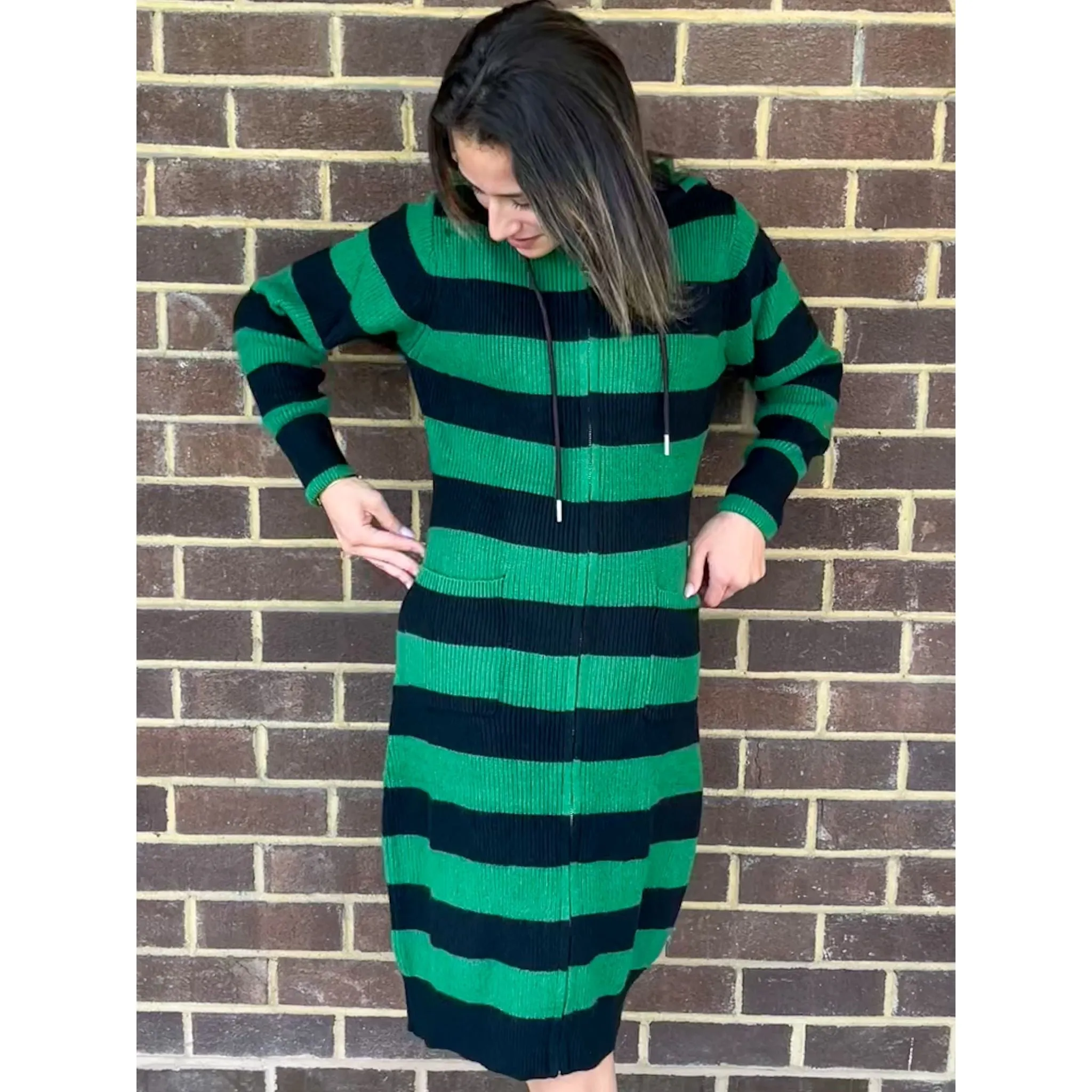 Black & Green Stripe Sweater Dress