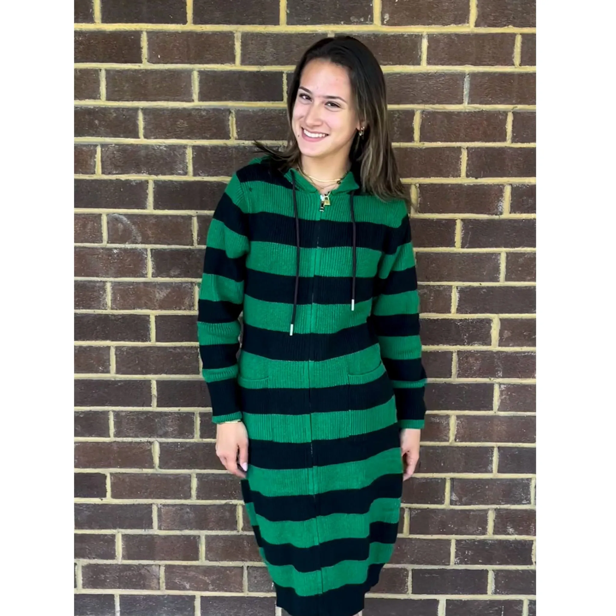 Black & Green Stripe Sweater Dress