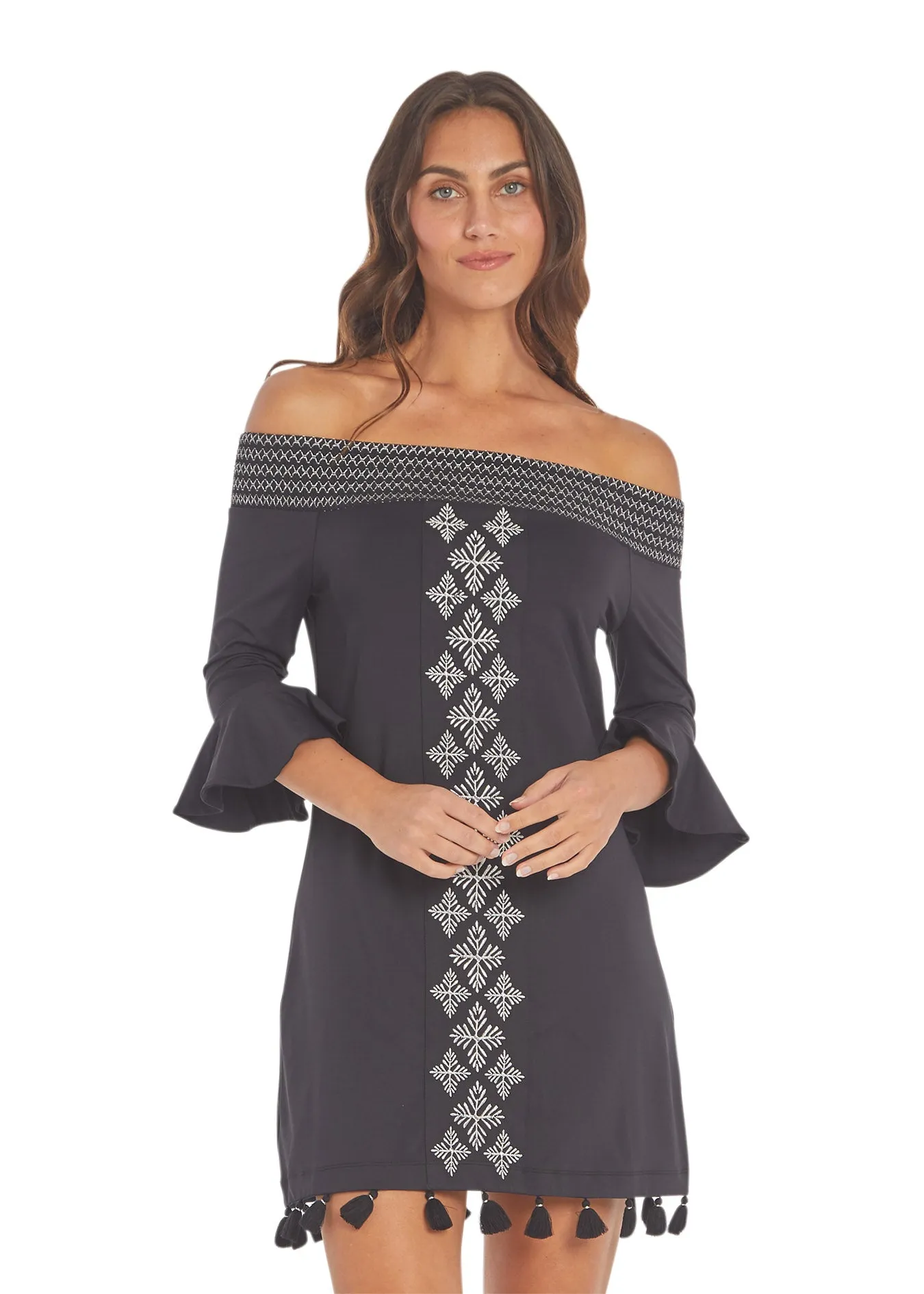 Black/Silver Metallic Off The Shoulder Dress