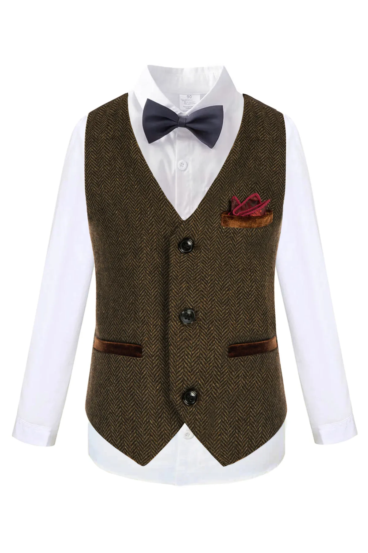 Boys Herringbone Tweed Suit Vest British Dress Waistcoat Wool Blend