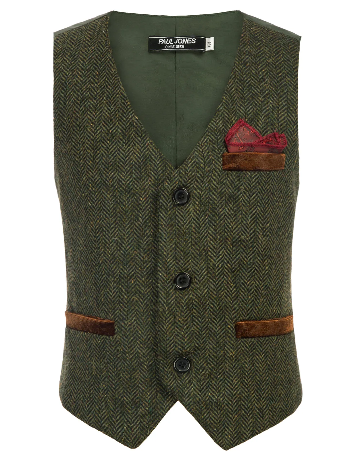 Boys Herringbone Tweed Suit Vest British Dress Waistcoat Wool Blend