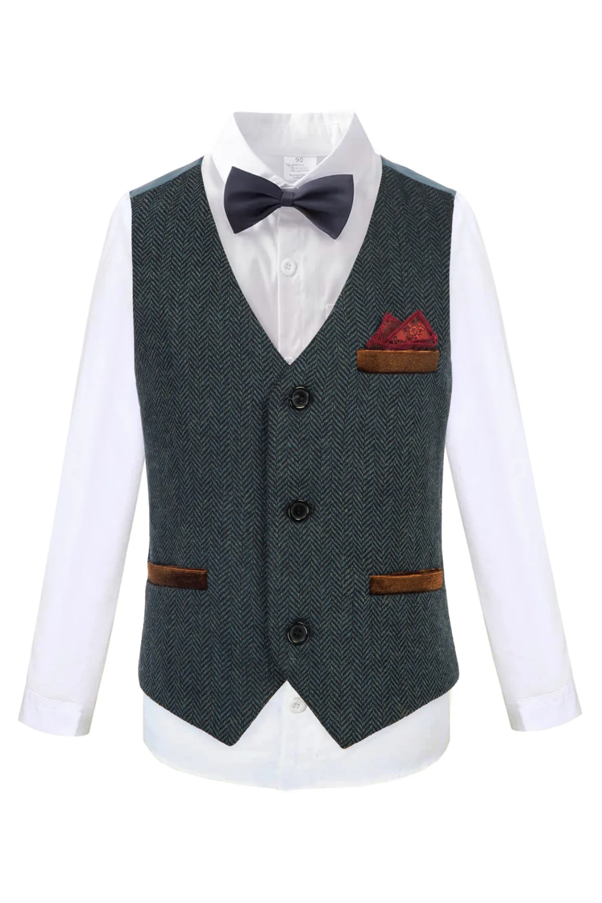 Boys Herringbone Tweed Suit Vest British Dress Waistcoat Wool Blend