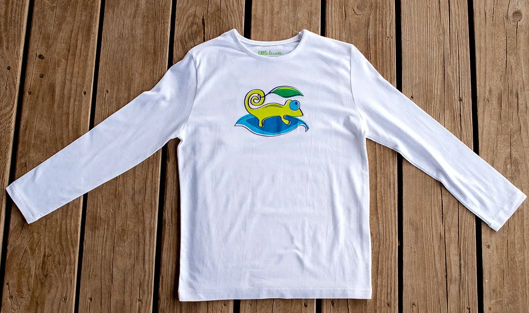 Boys Sun Protective Shirt-Chameleon White