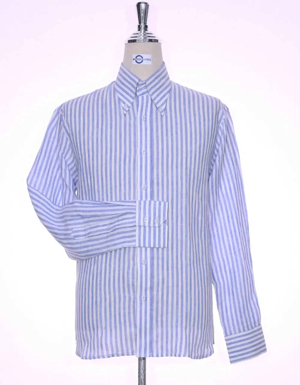 Button Down Shirt - Sky Blue Striped Linen Shirt