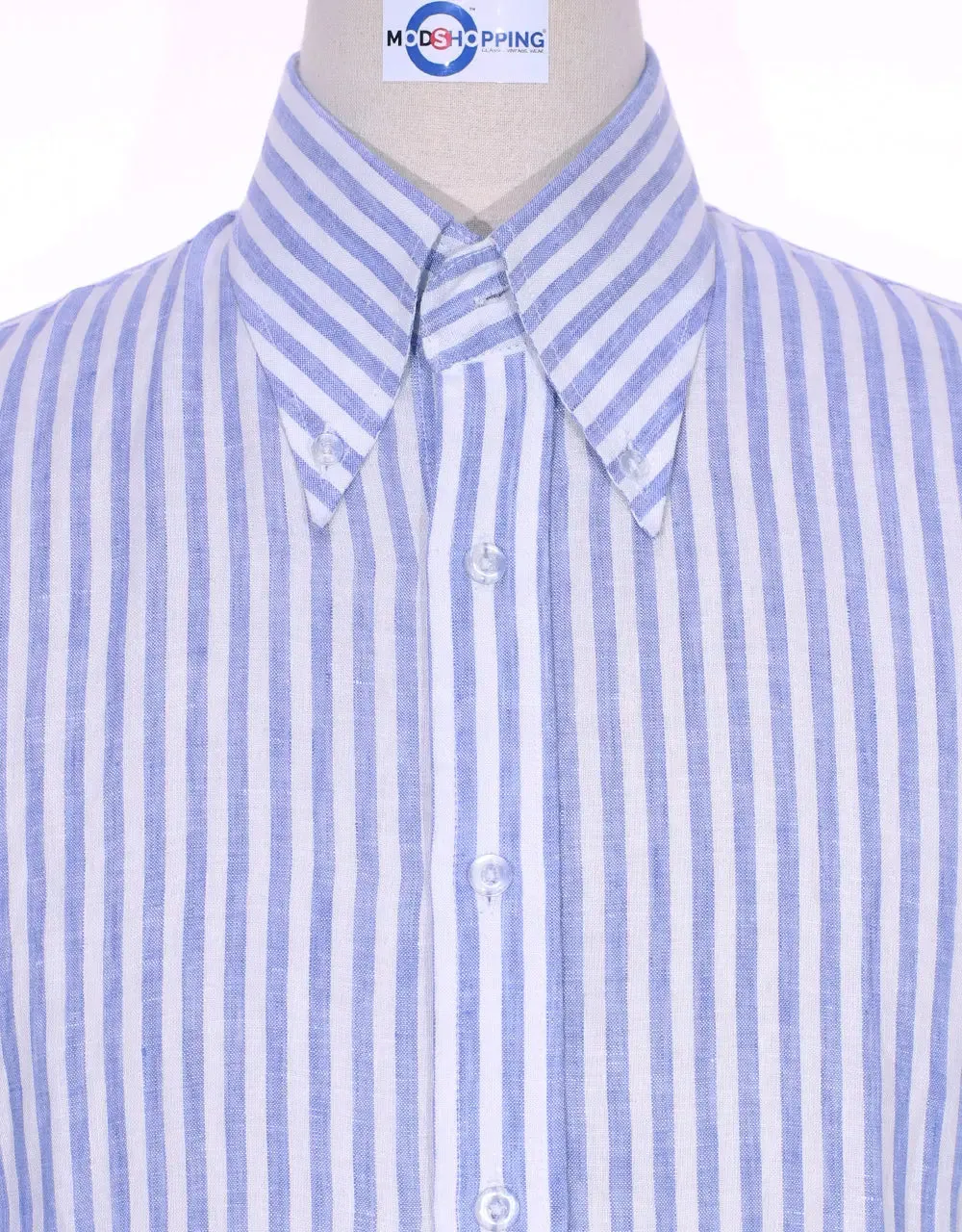 Button Down Shirt - Sky Blue Striped Linen Shirt