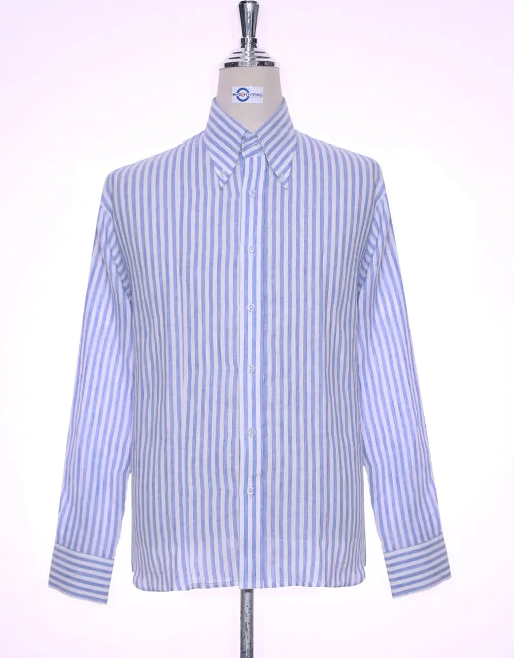 Button Down Shirt - Sky Blue Striped Linen Shirt