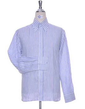 Button Down Shirt - Sky Blue Striped Linen Shirt