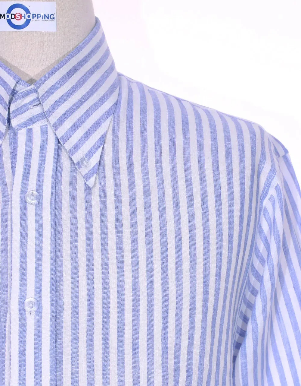 Button Down Shirt - Sky Blue Striped Linen Shirt