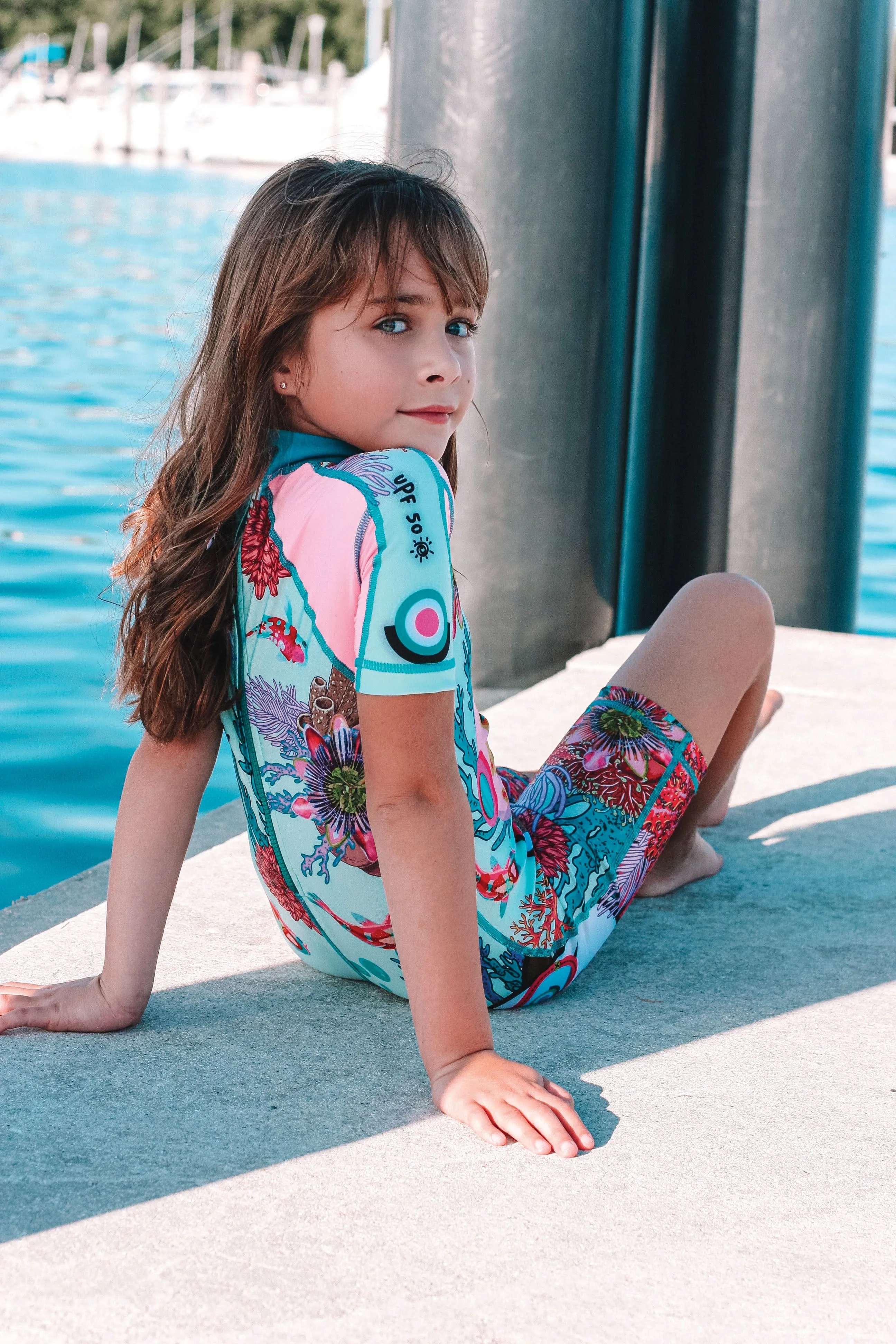 Cane Diver Reef Girls Short Sleeve Sunsuit