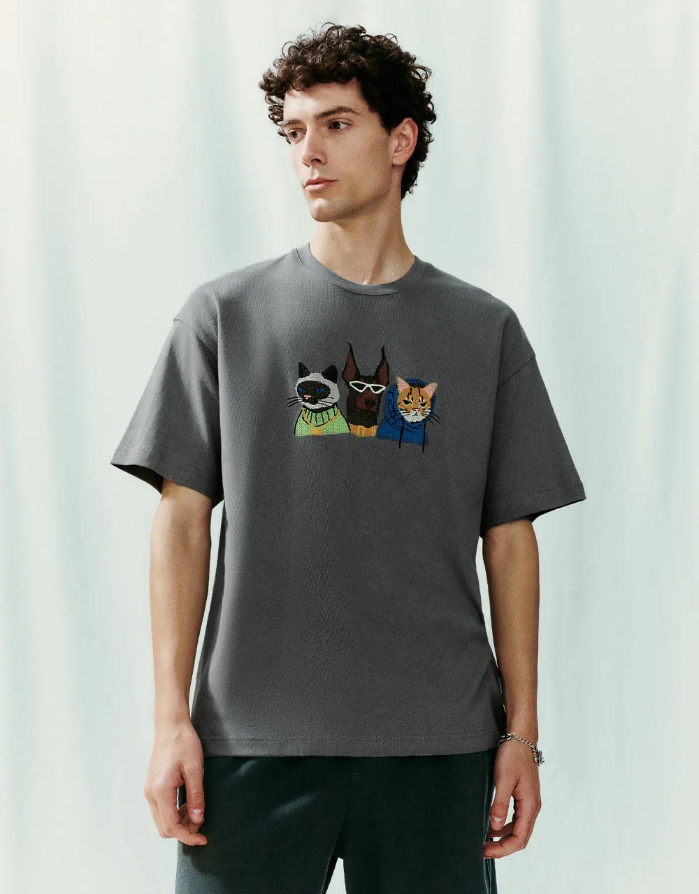 Cartoon Printed Crew Neck Straight T-Shirt