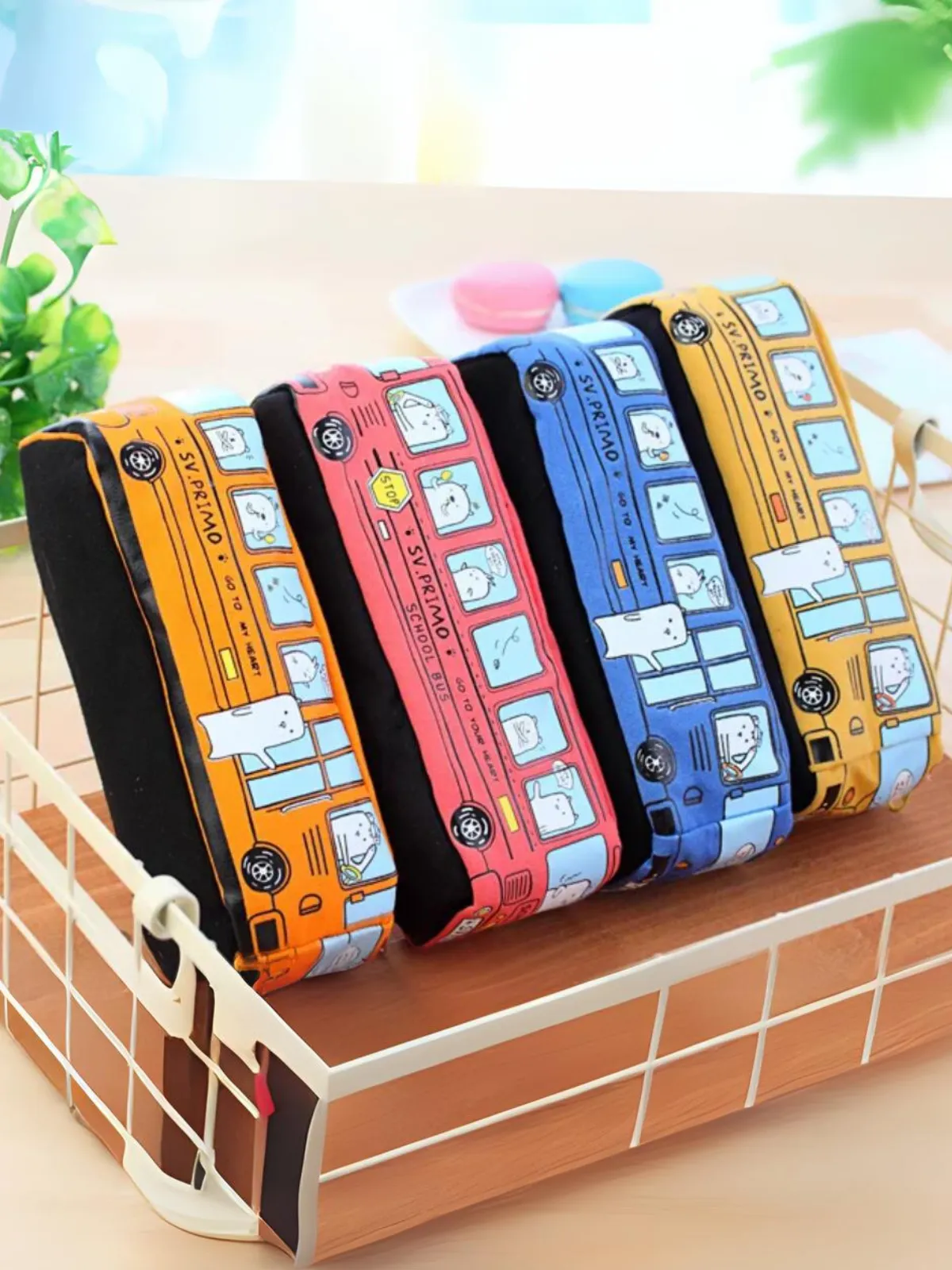 Cartoon School Bus Pencil Case - Fun and Spacious Stationery Organizer