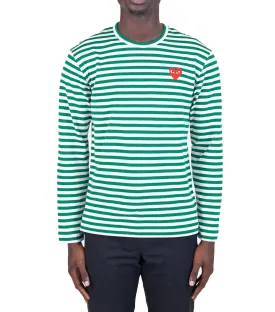 CdG PLAY Striped Long Sleeve T-Shirt Green White