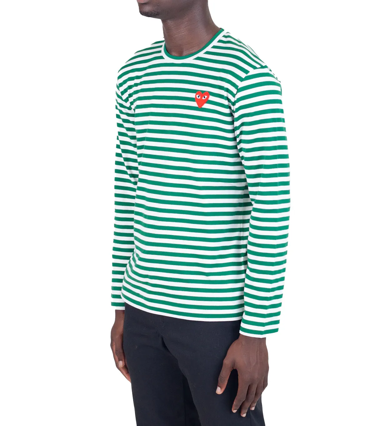 CdG PLAY Striped Long Sleeve T-Shirt Green White