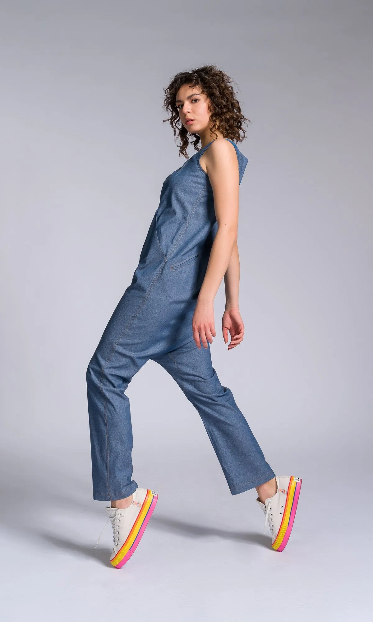 Chambray Jumpsuit with Overlap Front