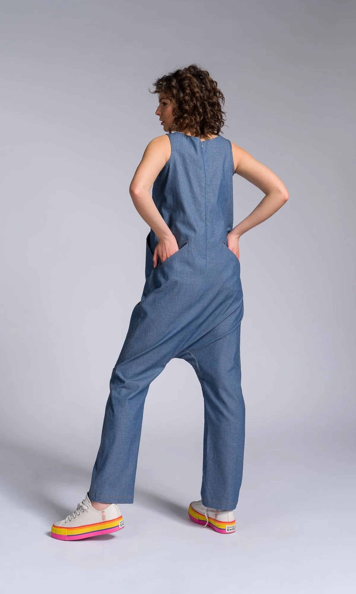 Chambray Jumpsuit with Overlap Front